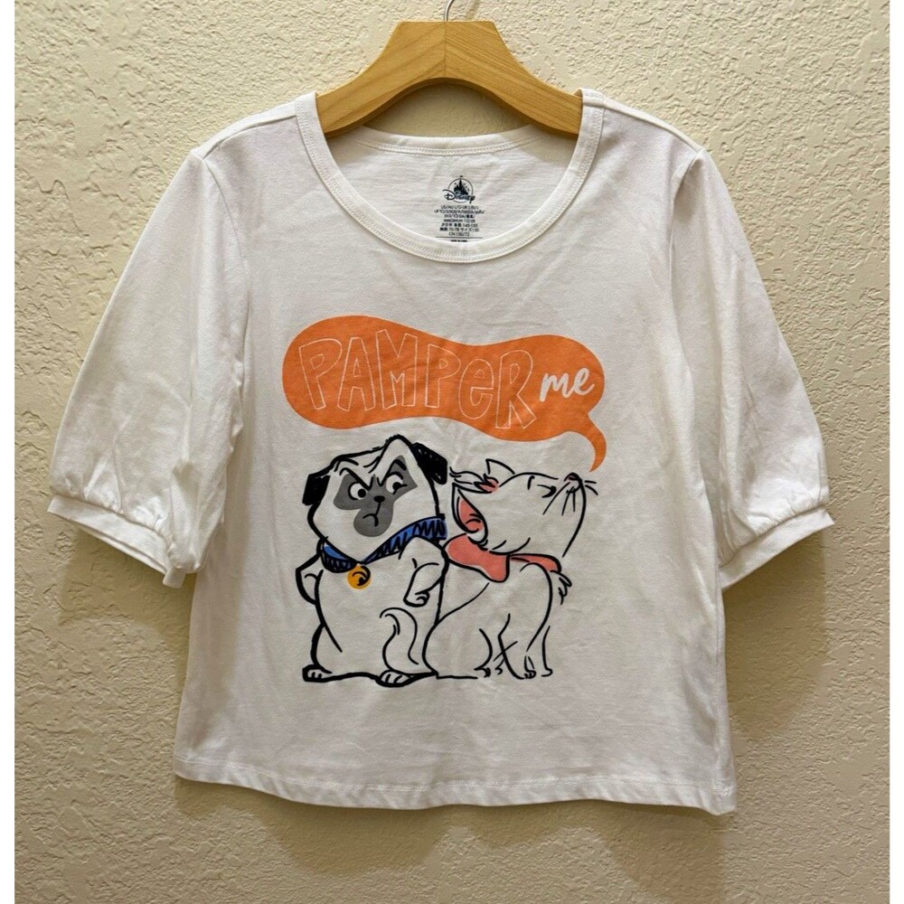 Disney Marie Aristocats Girls Youth L White / Pink Graphic Tee Crew Neck NWT